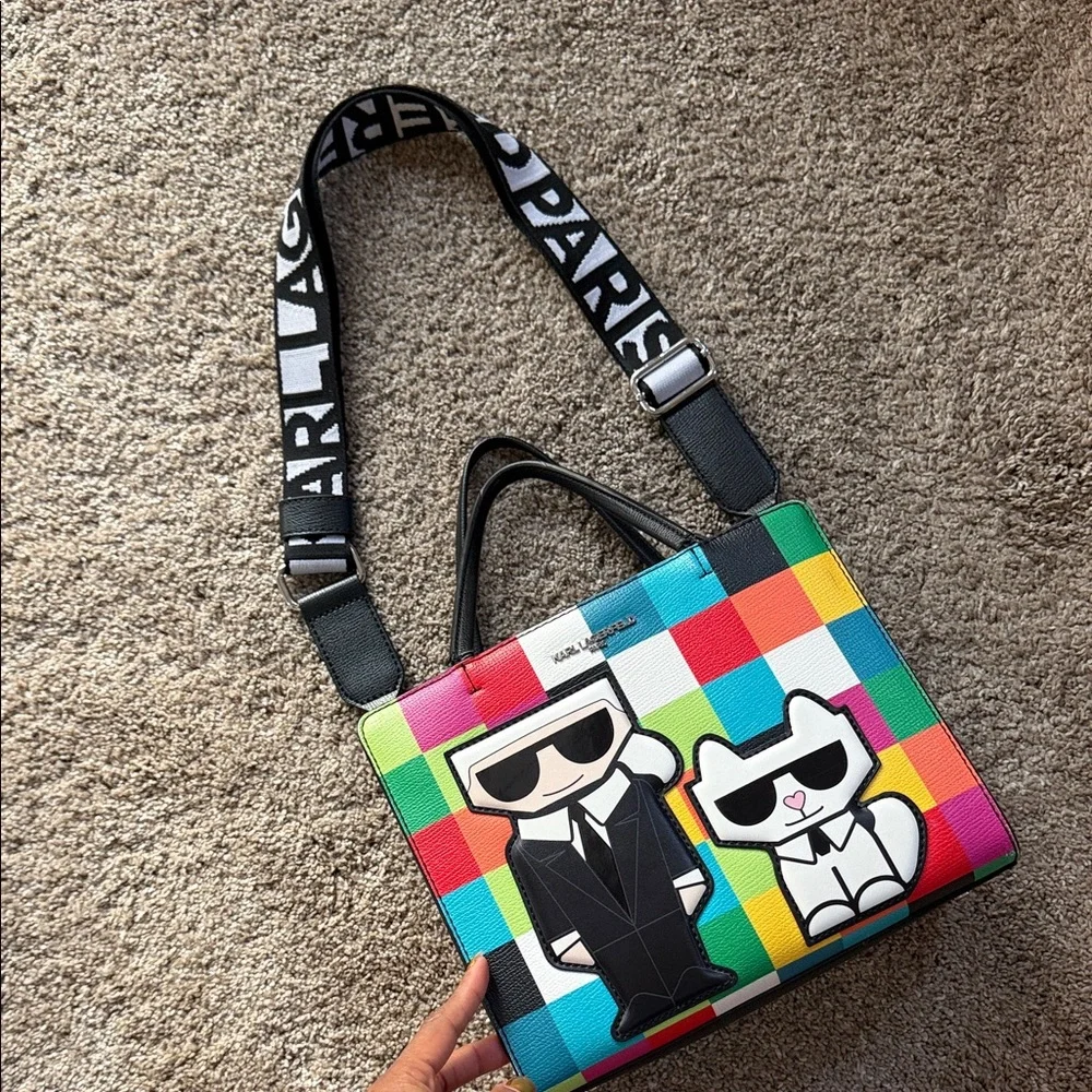 Karl Lagerfeld Colorblock Tote Bag with Logo Strap